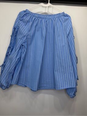 Blue & White striped peasant blouse | size medium